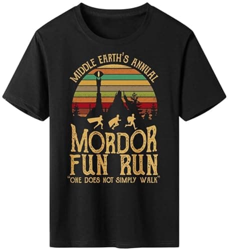 Lontse Middle Earth's Annual Mordor Fun Run one Does not Simply Walk T-Shirt for Men,Black,XL