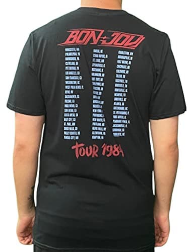 Bon Jovi Men's Tour '84 (Back Print) Slim Fit T-Shirt Large Black