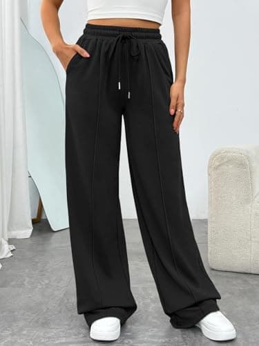 Trendy Queen Womens Wide Leg Sweatpants Baggy Loose Fall Barrel Casual Lounge Athletic Pants Comfy Teen Girl Cute Joggers Black M
