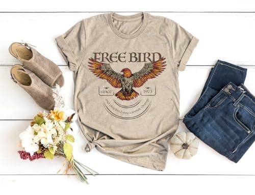 Vintage Band Shirts for Women Summer Music Graphic Tees Short Sleeve Rock Band T Shirts Casual Country Concert Shirts (XL, Bird-Cream Grey)