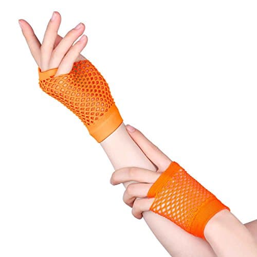 TecUnite 12 Pairs Neon Fingerless Fishnet Gloves and 100 Pieces Multicolor Silicone Jelly Bracelets 80s 90s Accessories for Women Retro Party Favors for Halloween Party Costume Cosplay