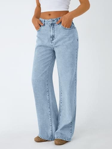 Trendy Queen Women's High Waisted Straight Wide Leg Jeans, Comfort Stretch Baggy Denim Pants SBlue 4