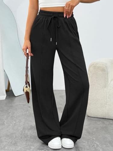 Trendy Queen Womens Wide Leg Sweatpants Baggy Loose Fall Barrel Casual Lounge Athletic Pants Comfy Teen Girl Cute Joggers Black M