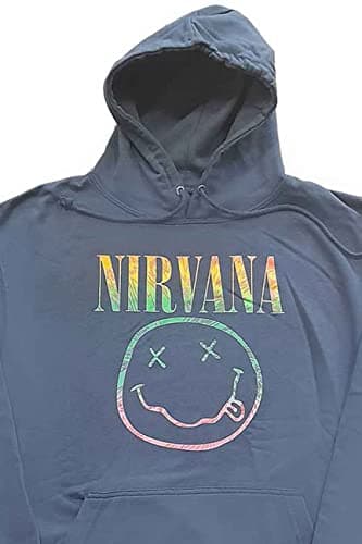 Nirvana Hoodie Sorbet Ray Smiley Band Logo Official Unisex Turquoise Pullover Size L