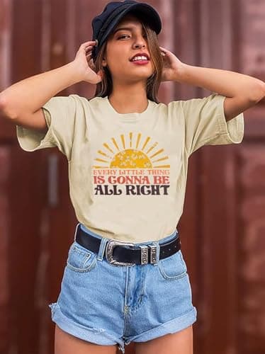 Every Little Thing is Gonna Be Alright Shirt Women Country Music Tshirt Hippie Gift Shirt Vintage Graphic Tees Top Apricot