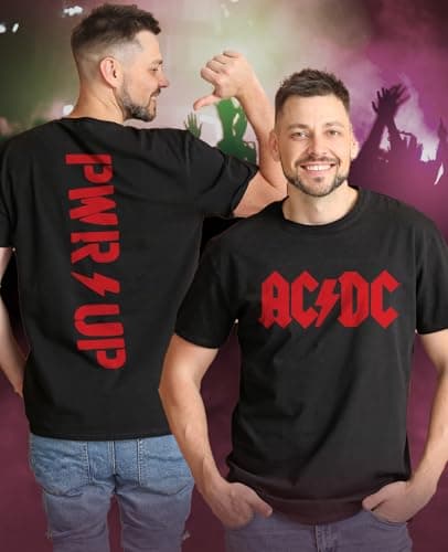 Tstars AC/DC Red Jagged Logo Band Power Up Back and Front Tee for Men T-Shirt X-Large Black