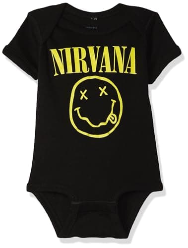 Nirvana unisex baby Nirvana Smiley Onesie, Black, 6 Months and Toddler T Shirt Set, Black, 12 US