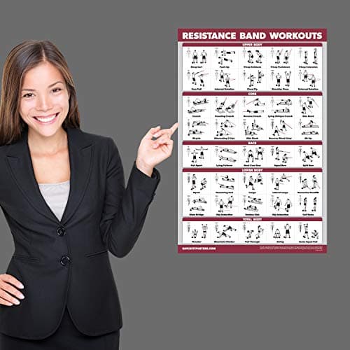 Palace Learning 4 Pack - Resistance Bands Workout Posters Volume 1, 2 & 3 + Warm Up Exercise Chart Laminated, (18" x 24")