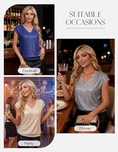 GRACE KARIN Gold Sequin Top for Women Glitter Night Out Tops for Women L