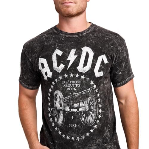 AC/DC for Those About to Rock Cannon Men's Black Cloud Wash Short Sleeve Tee-XL