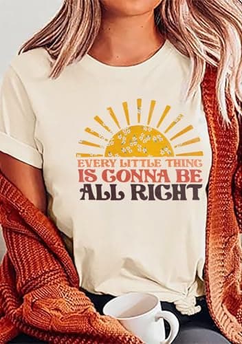 Every Little Thing is Gonna Be Alright Shirt Women Country Music Tshirt Hippie Gift Shirt Vintage Graphic Tees Top Apricot