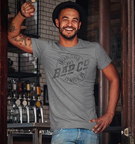 Bad Company English Vintage Rock Band Established 1973 Faded Logo Adult Short Sleeve T-Shirt Graphic Tee Graphite Heather