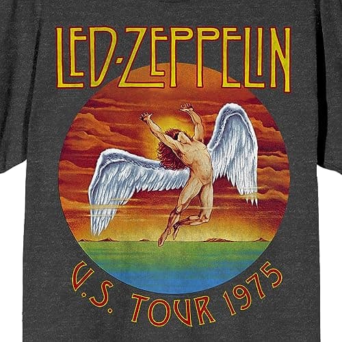 Led Zeppelin U.S. Tour 1975 Crew Neck Short Sleeve Charcoal Heather Men's T-Shirt-XL