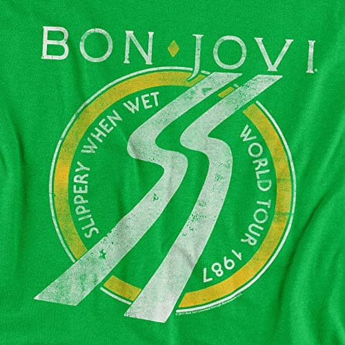 Popfunk Bon Jovi 1987 Slippery When Wet World Tour T-Shirt (Large, Kelly Green)