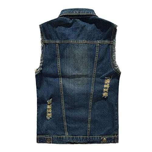 NASKY Men's Fit Retro Ripped Denim Vest Sleeveless Lapel Jean Vest Jacket Waistcoat Top(X-Large,Dark blue)