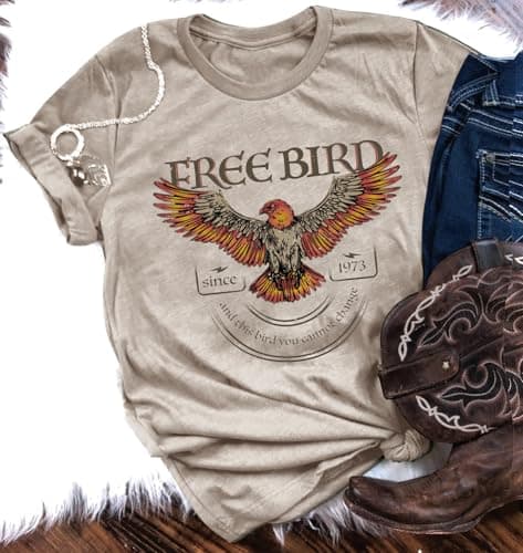 Vintage Band Shirts for Women Summer Music Graphic Tees Short Sleeve Rock Band T Shirts Casual Country Concert Shirts (XL, Bird-Cream Grey)